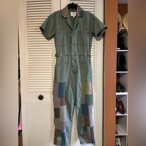 pistola Sage Green Patchwork Short Sleeve Jumpsuit